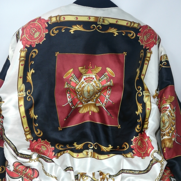 Vintage 80s 90s Silk Bomber Jacket Baroque Hip Hop - Picture 4 of 5
